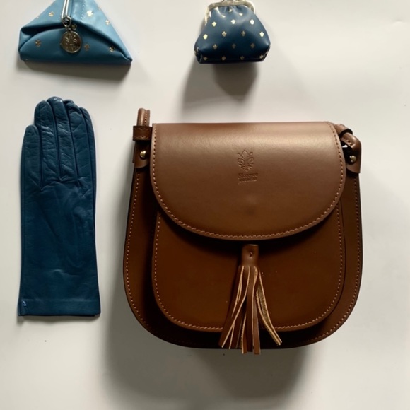 NWT Brown Leather Crossbody Saddle Bag w/ Tassel - Picture 6 of 8